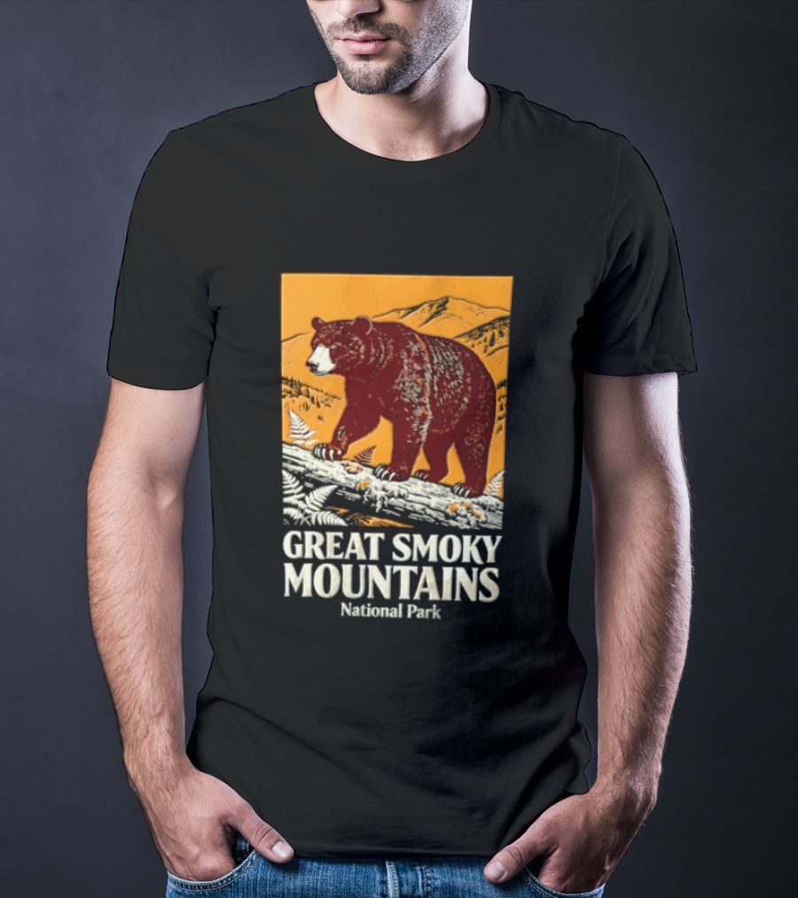 Great Smoky Mountains National Park Black Bear Walking On Log T-Shirt