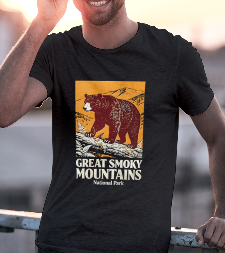 Great Smoky Mountains National Park Black Bear Walking On Log T-Shirt