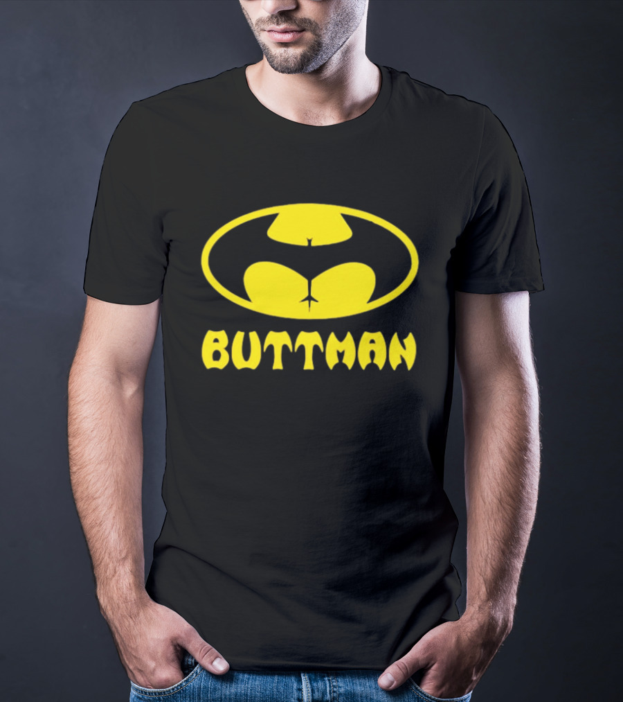 Buttman Batman Superhero Parody Yellow T-Shirt