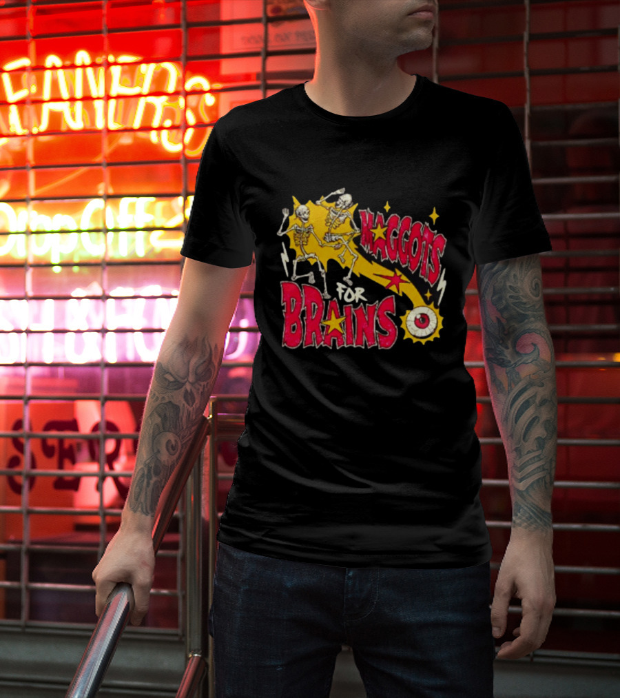 Skeleton Dance Maggots For Brains Halloween Eyeball Stars T-Shirt