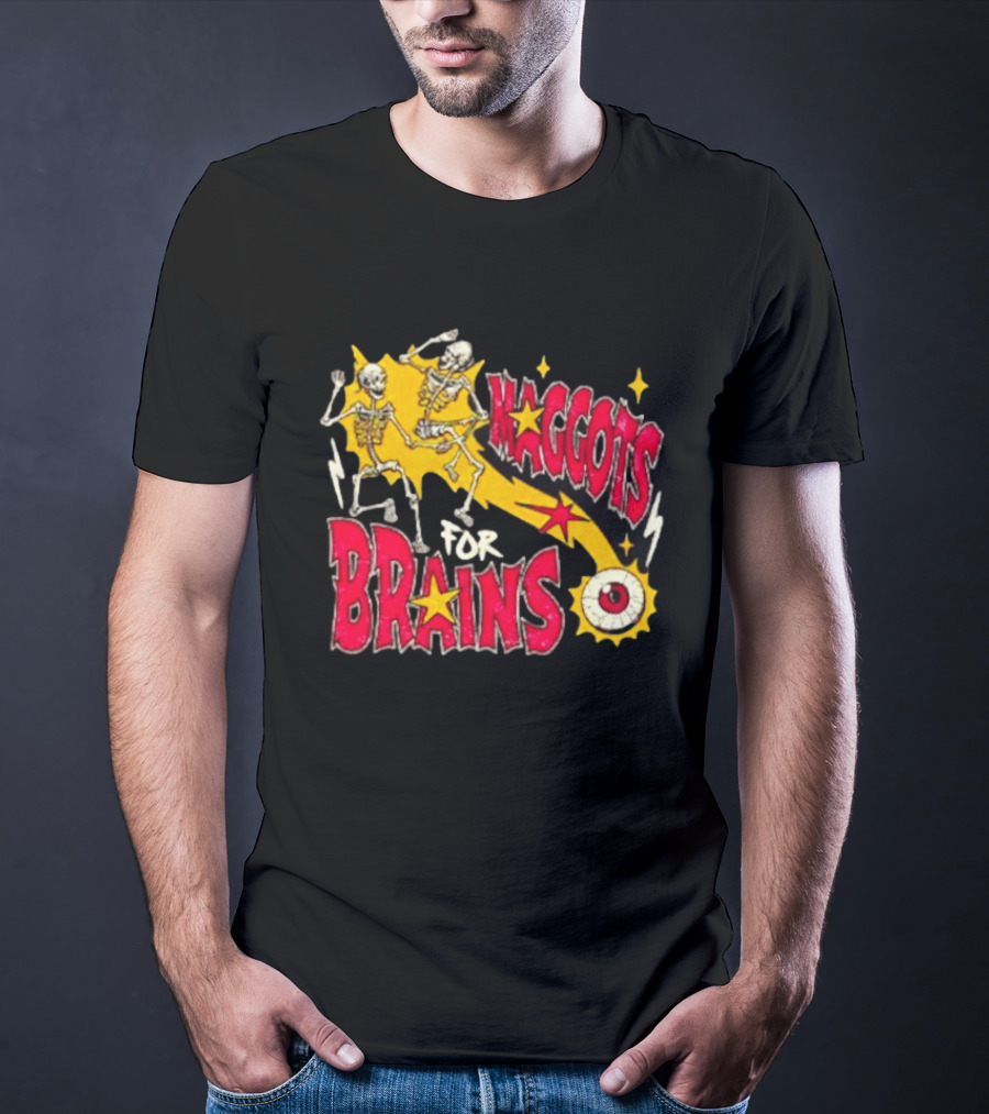 Skeleton Dance Maggots For Brains Halloween Eyeball Stars T-Shirt