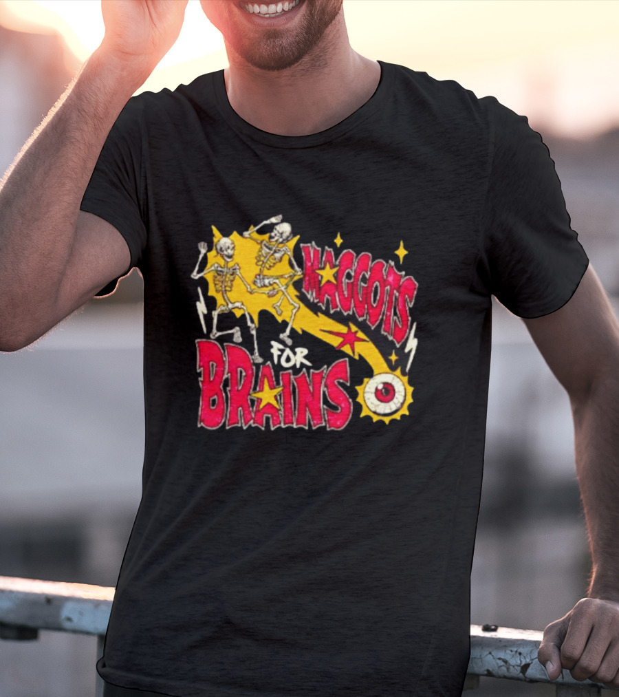 Skeleton Dance Maggots For Brains Halloween Eyeball Stars T-Shirt