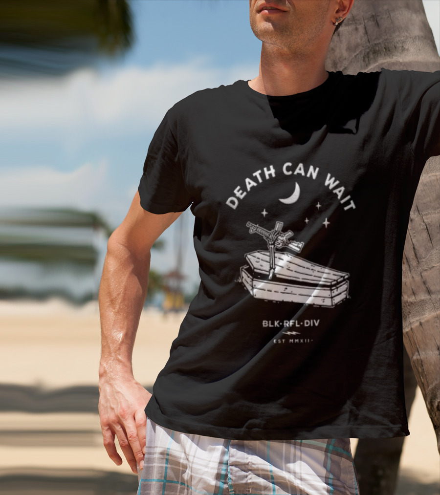 Death Can Wait Coffin Skeleton Hand BLK RFL DIV 2012 Moon Stars T-Shirt
