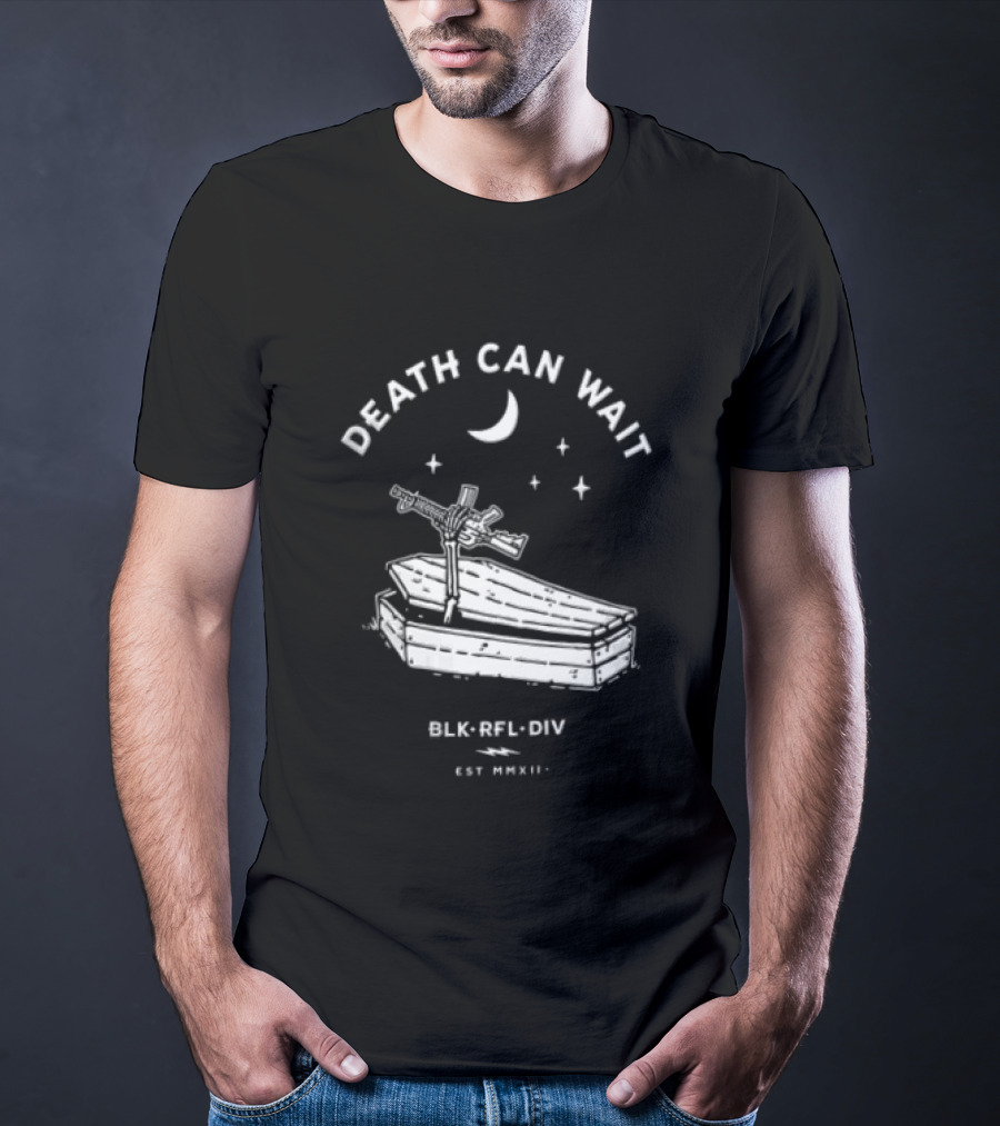 Death Can Wait Coffin Skeleton Hand BLK RFL DIV 2012 Moon Stars T-Shirt