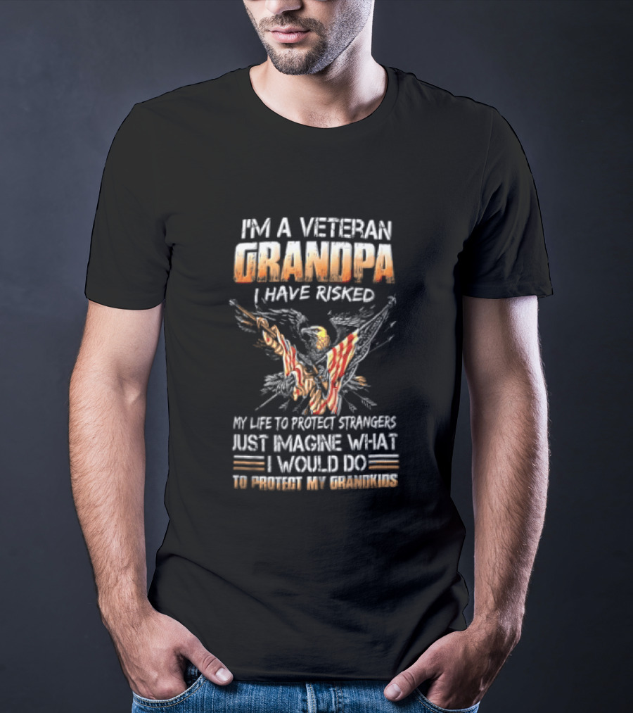 I'm A Veteran Grandpa I Have Risked My Life To Protect Strangers Just Imagine What I Would Do To Protect My Grandkids T-Shirt