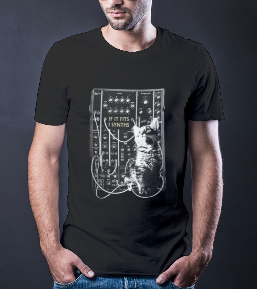 If It Fits I Synths Cat With Modular Synthesizer T-Shirt