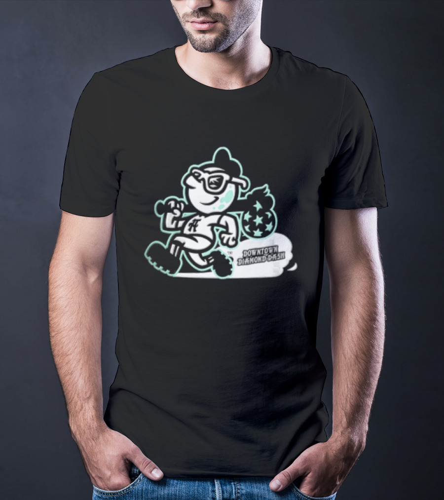 Downtown Diamond Dash Baseball Cartoon Character Running Carrying Star Bag T-Shirt