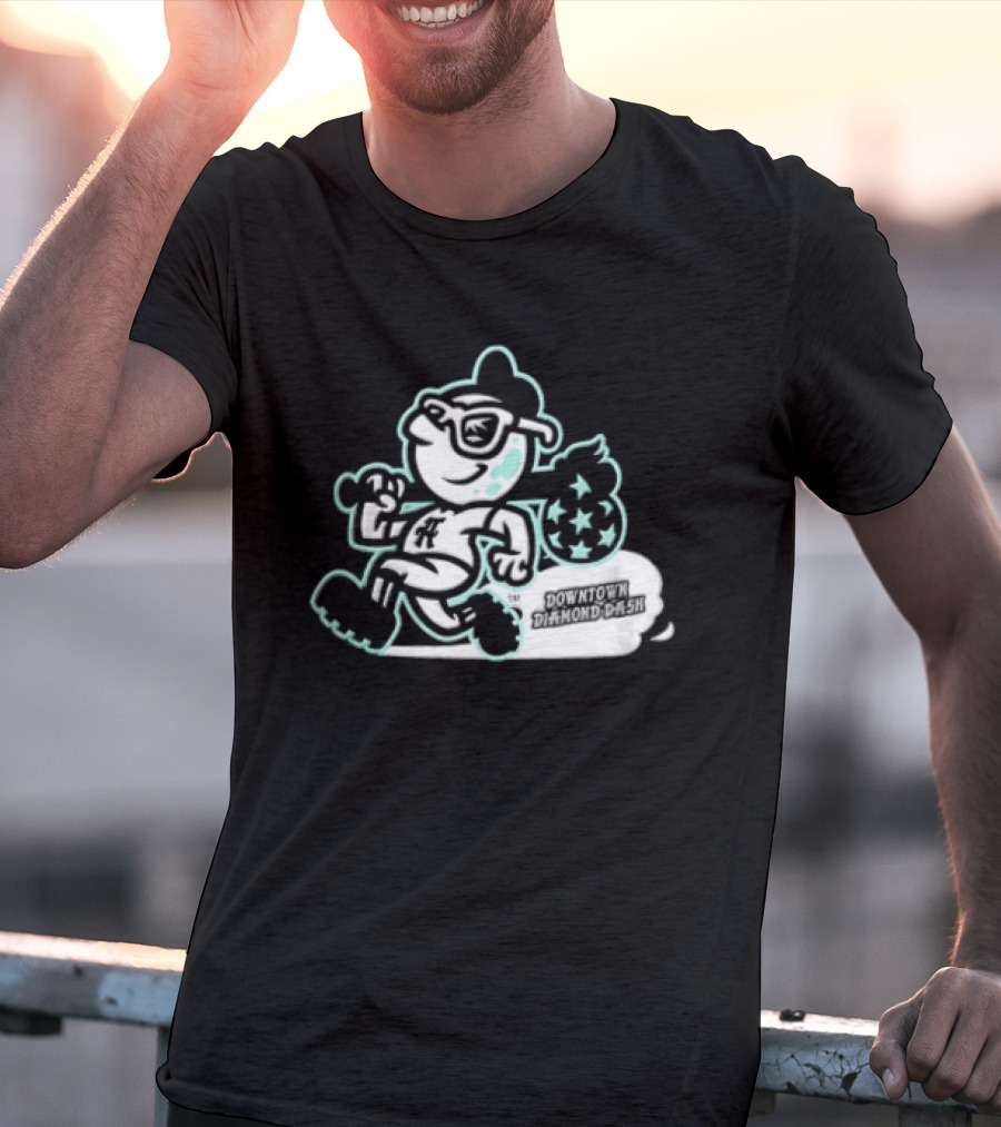 Downtown Diamond Dash Baseball Cartoon Character Running Carrying Star Bag T-Shirt