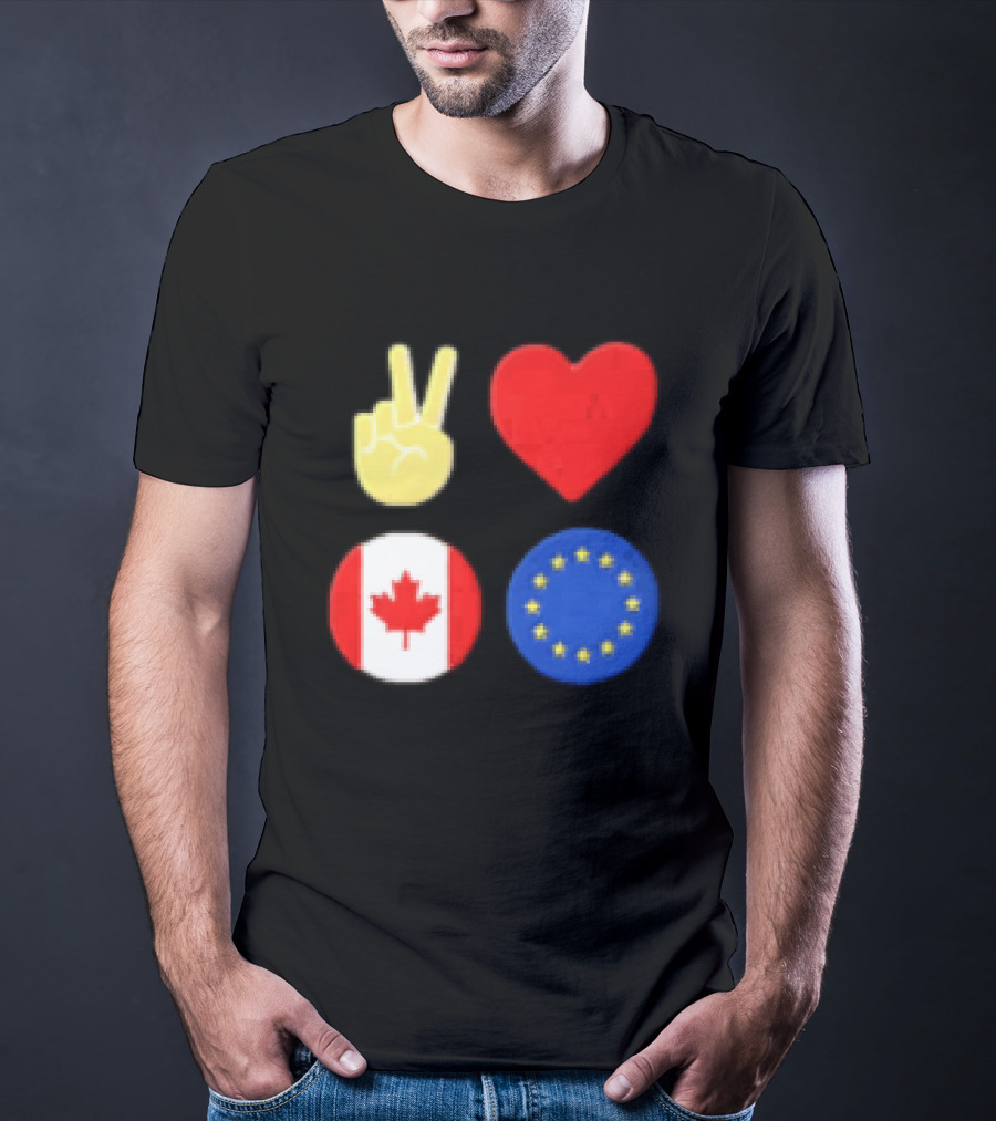 Peace Love Canada Flag European Union Circle Stars T-Shirt