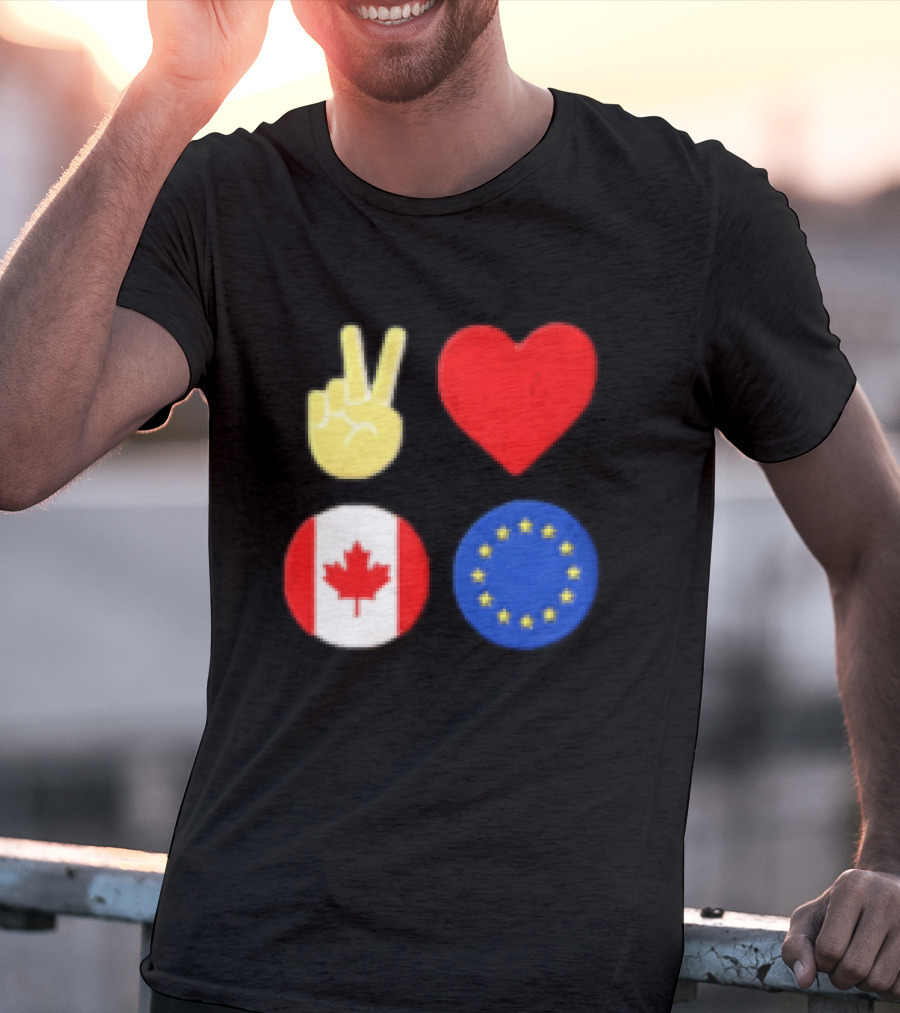 Peace Love Canada Flag European Union Circle Stars T-Shirt