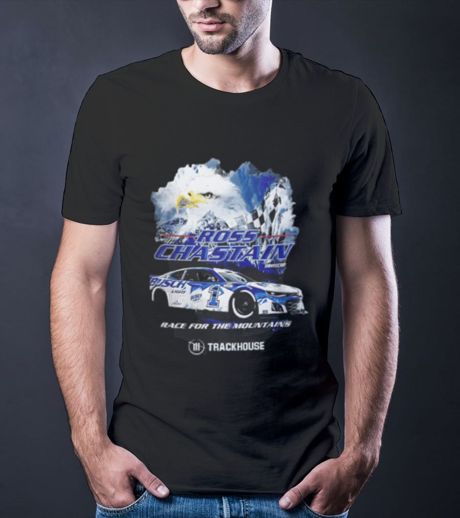 Ross Chastain Trackhouse Busch Light Race For The Mountains Eagle Checkered Flag Racing Car T-Shirt