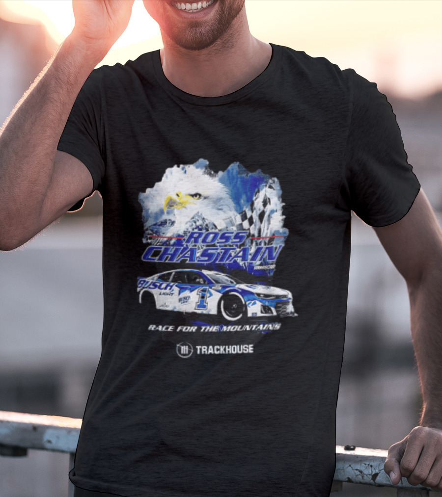 Ross Chastain Trackhouse Busch Light Race For The Mountains Eagle Checkered Flag Racing Car T-Shirt