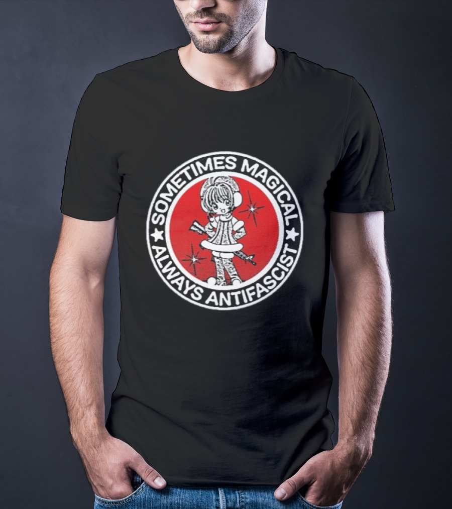 Sometimes Magical Always Antifascist With Starry Cartoon Character In Red Circle T-Shirt