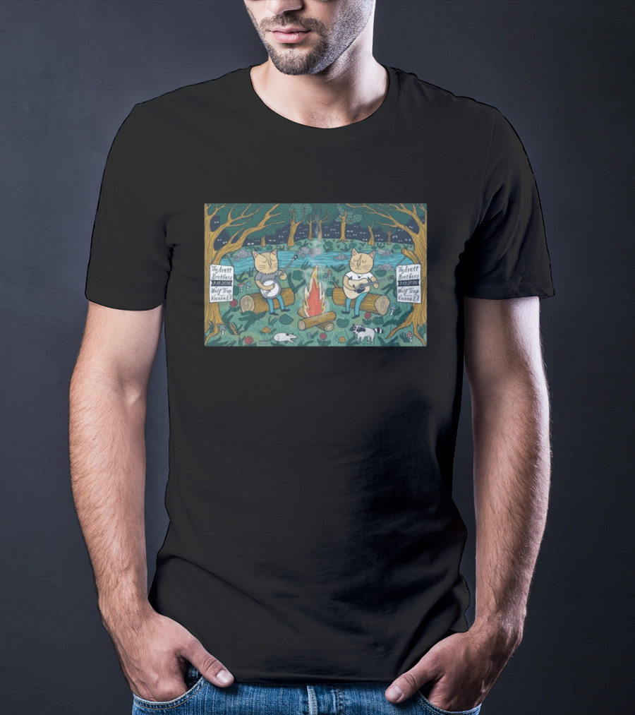 The Avett Brothers Wolf Trap Vienna 2026 Show Cats Playing Instruments Camping Scene T-Shirt