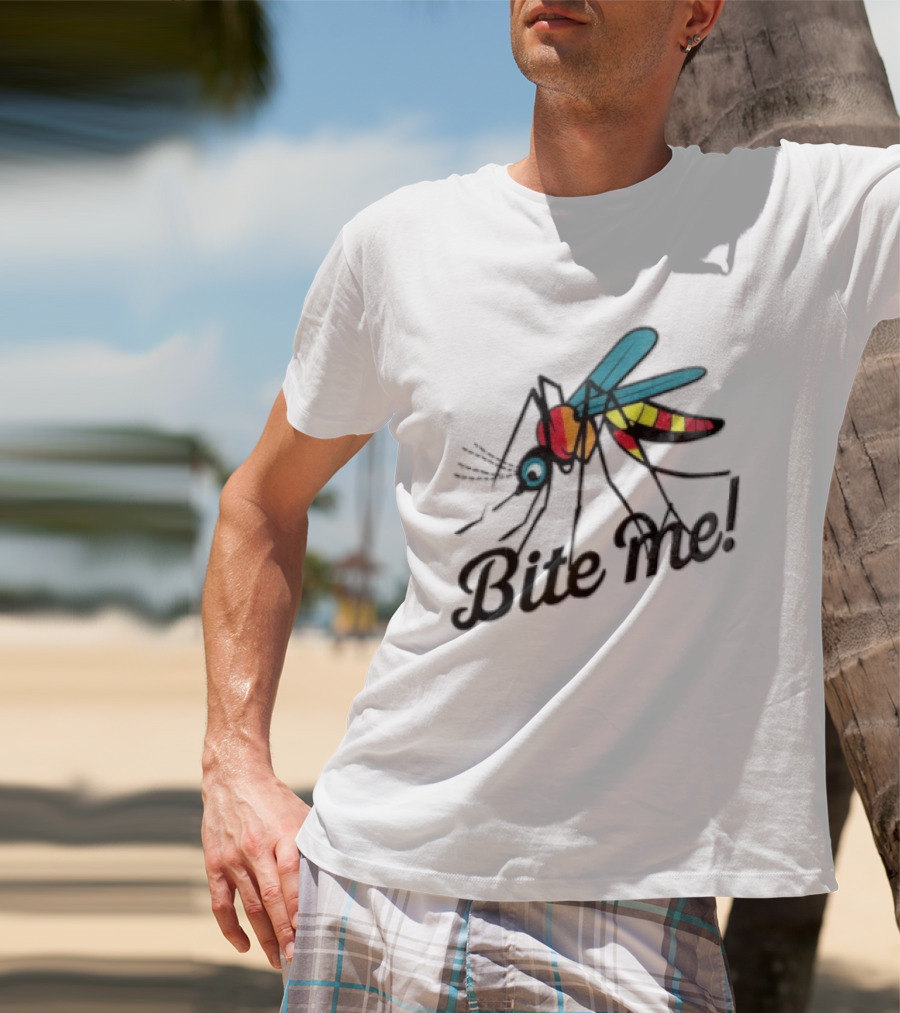 Bite Me Colorful Mosquito Cartoon Vibrant Insect T-Shirt