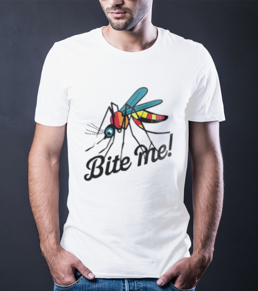 Bite Me Colorful Mosquito Cartoon Vibrant Insect T-Shirt