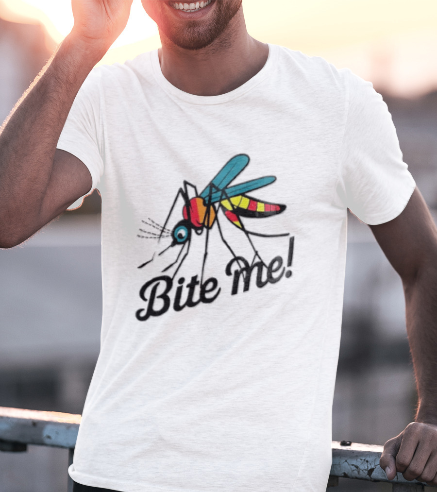 Bite Me Colorful Mosquito Cartoon Vibrant Insect T-Shirt