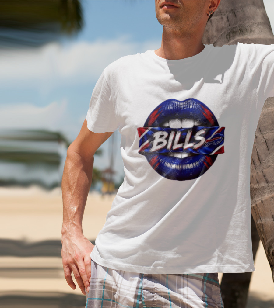 Buffalo Bills Blue Red Lips Banner With Bills Team T-Shirt