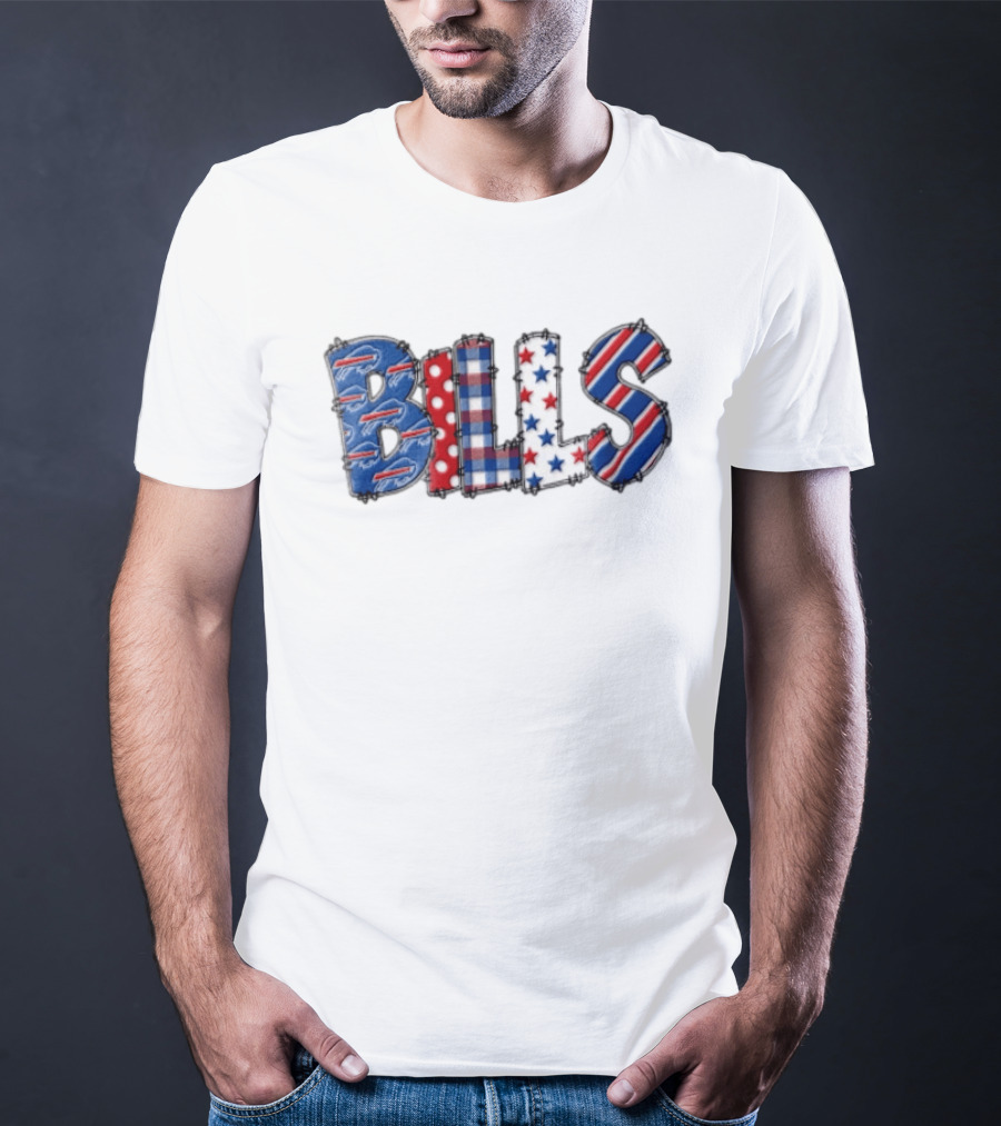Buffalo Bills Stitched Patchwork Stars Stripes Polka Dot T-Shirt