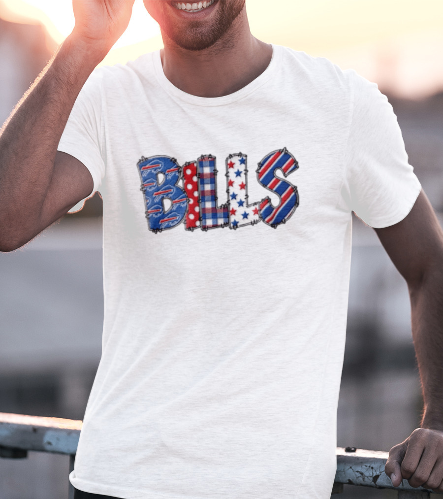 Buffalo Bills Stitched Patchwork Stars Stripes Polka Dot T-Shirt
