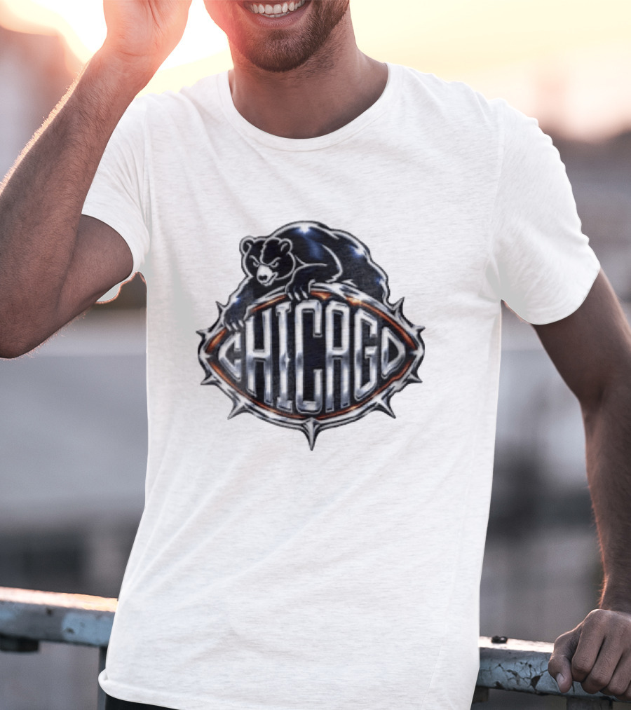 Chicago Bears Black Bear Crouching Over T-Shirt