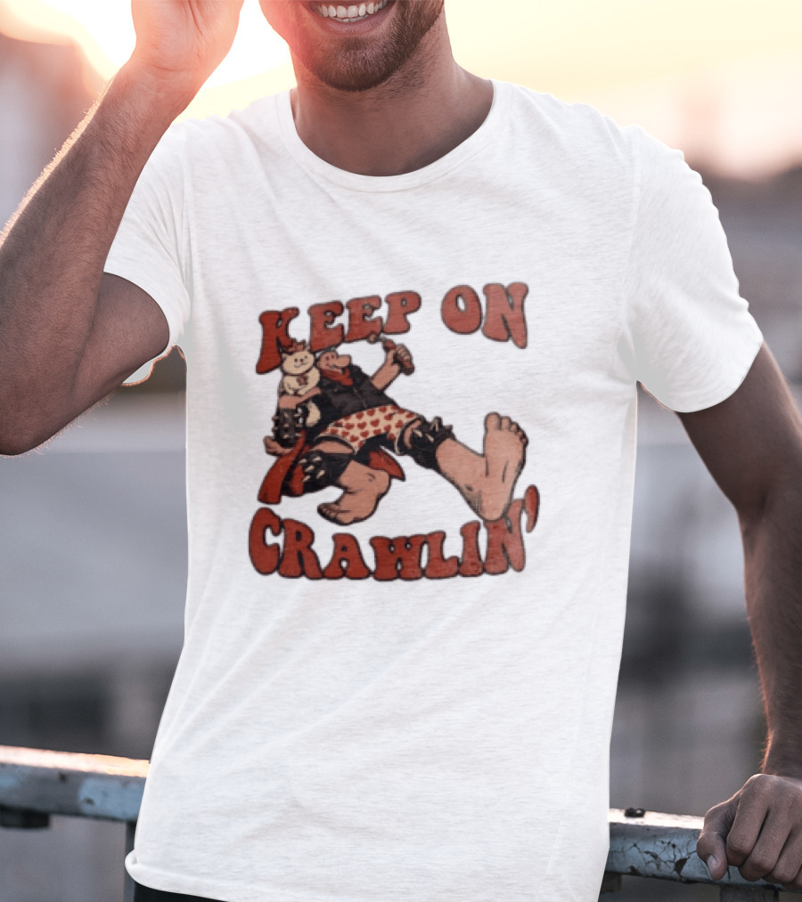 Keep On Crawlin Fat Freddys Cat Cartoon Man Holding Dynamite Cat T-Shirt