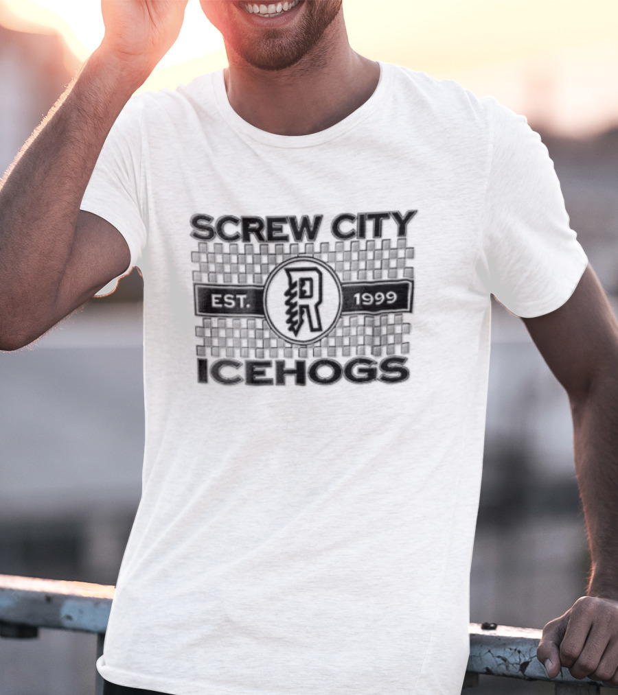 Screw City Rockford IceHogs Letter R 1999 Checkered T-Shirt