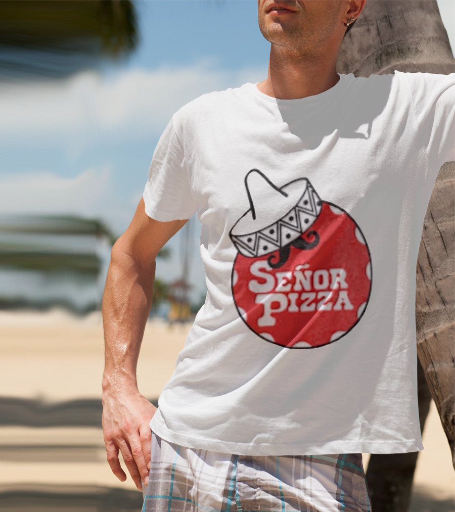 Señor Pizza Red Apron With Mustache And Patterned Collar T-Shirt