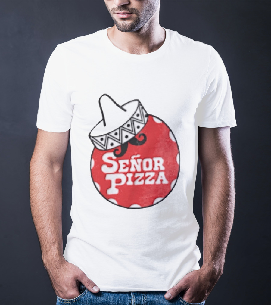 Señor Pizza Red Apron With Mustache And Patterned Collar T-Shirt