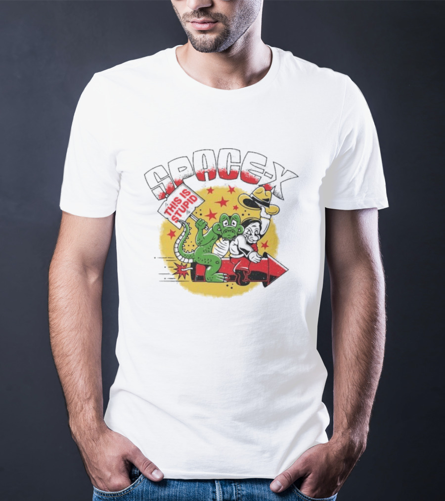Space X Monkey Cartoon On Rocket With Stars T-Shirt