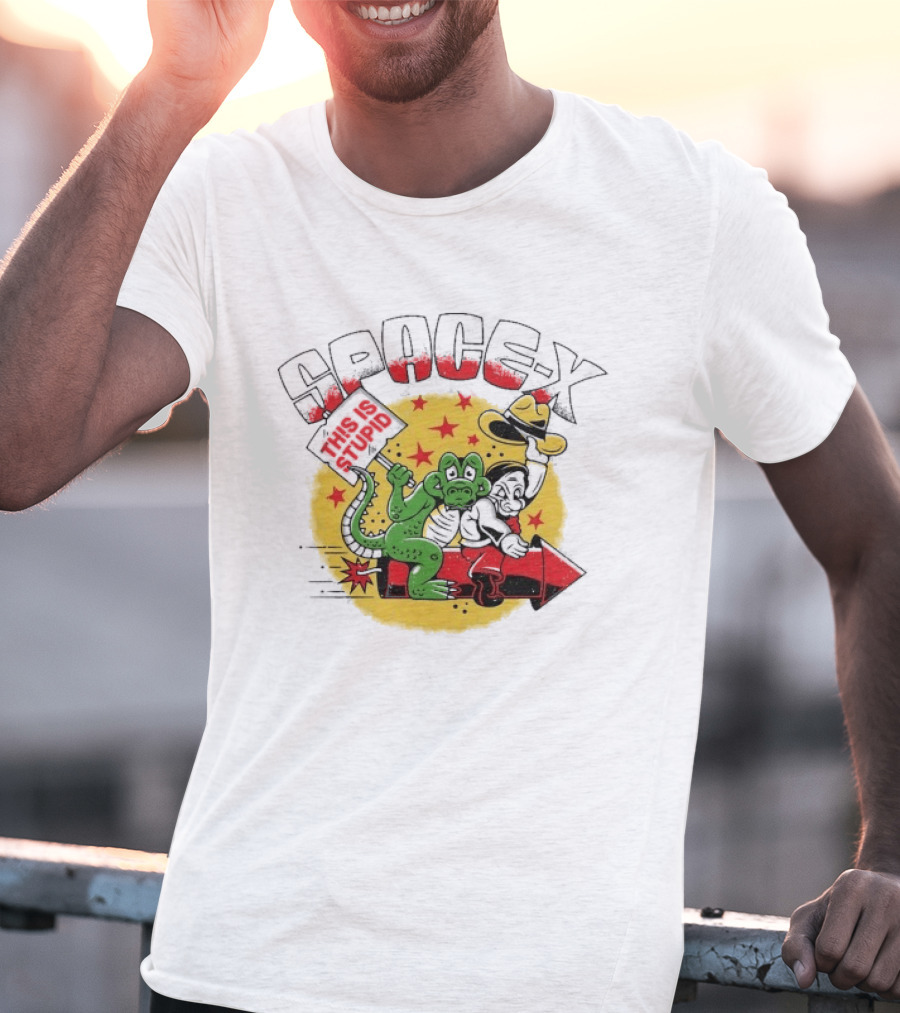 Space X Monkey Cartoon On Rocket With Stars T-Shirt