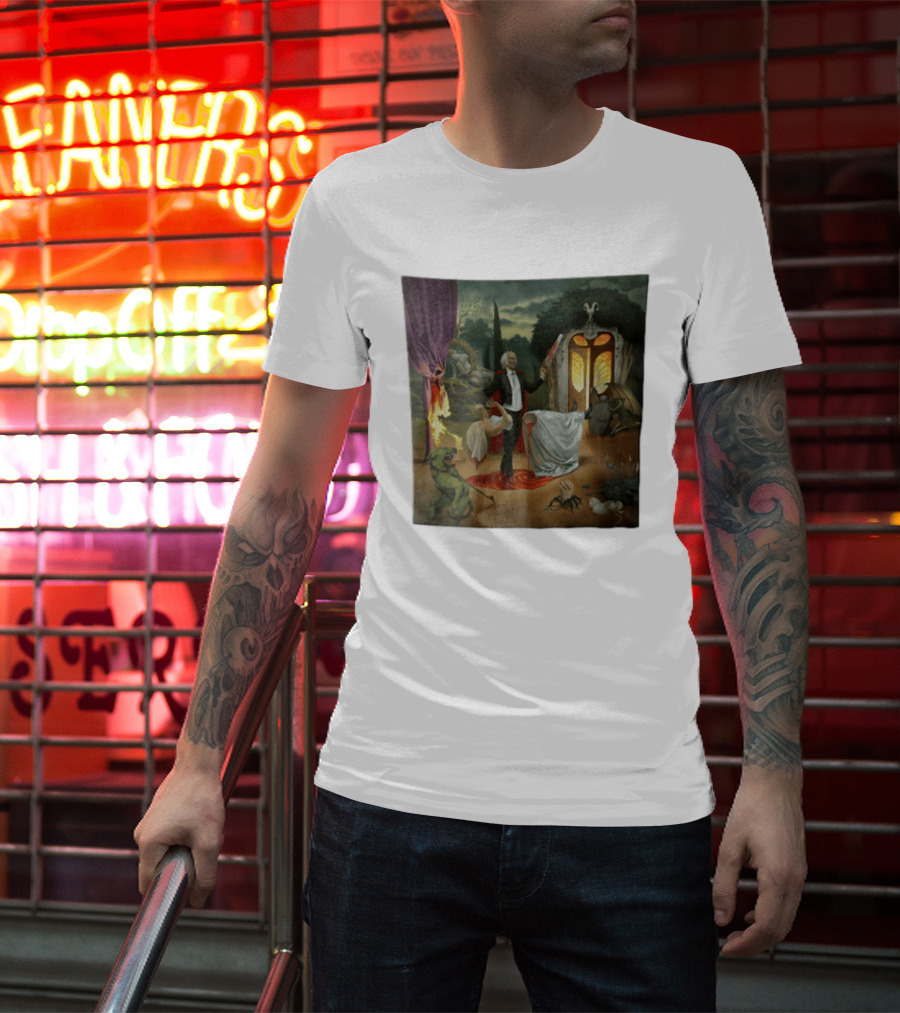 Surreal Gothic Man With Candle And Floating Figures Mysterious Enchantment T-Shirt