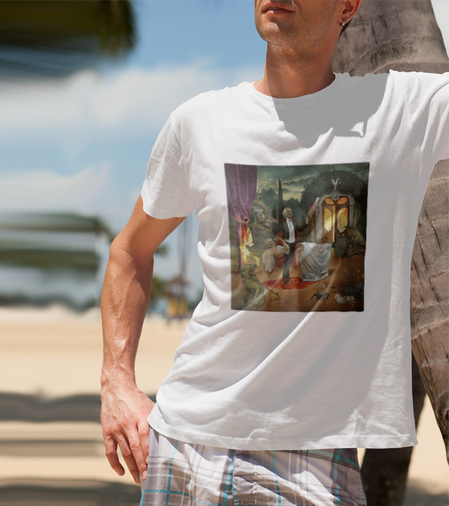 Surreal Gothic Man With Candle And Floating Figures Mysterious Enchantment T-Shirt