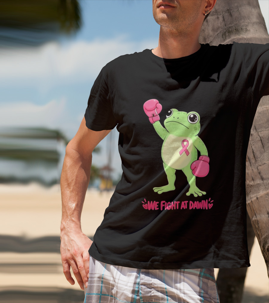 Boxing Frog We Fight At Dawn Breast Cancer Awareness Pink Gloves Ribbon T-Shirt