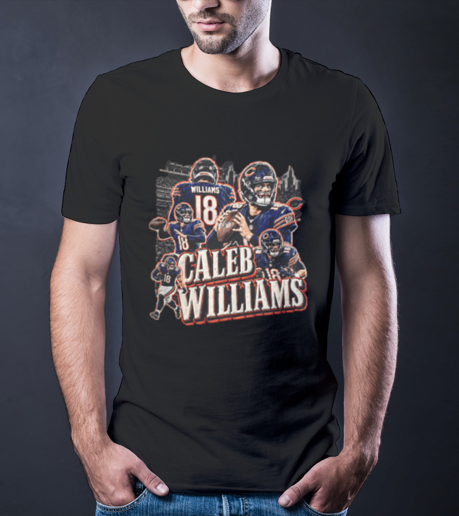 Chicago Bears Caleb Williams Action Poses Number 18 Football Scene T-Shirt