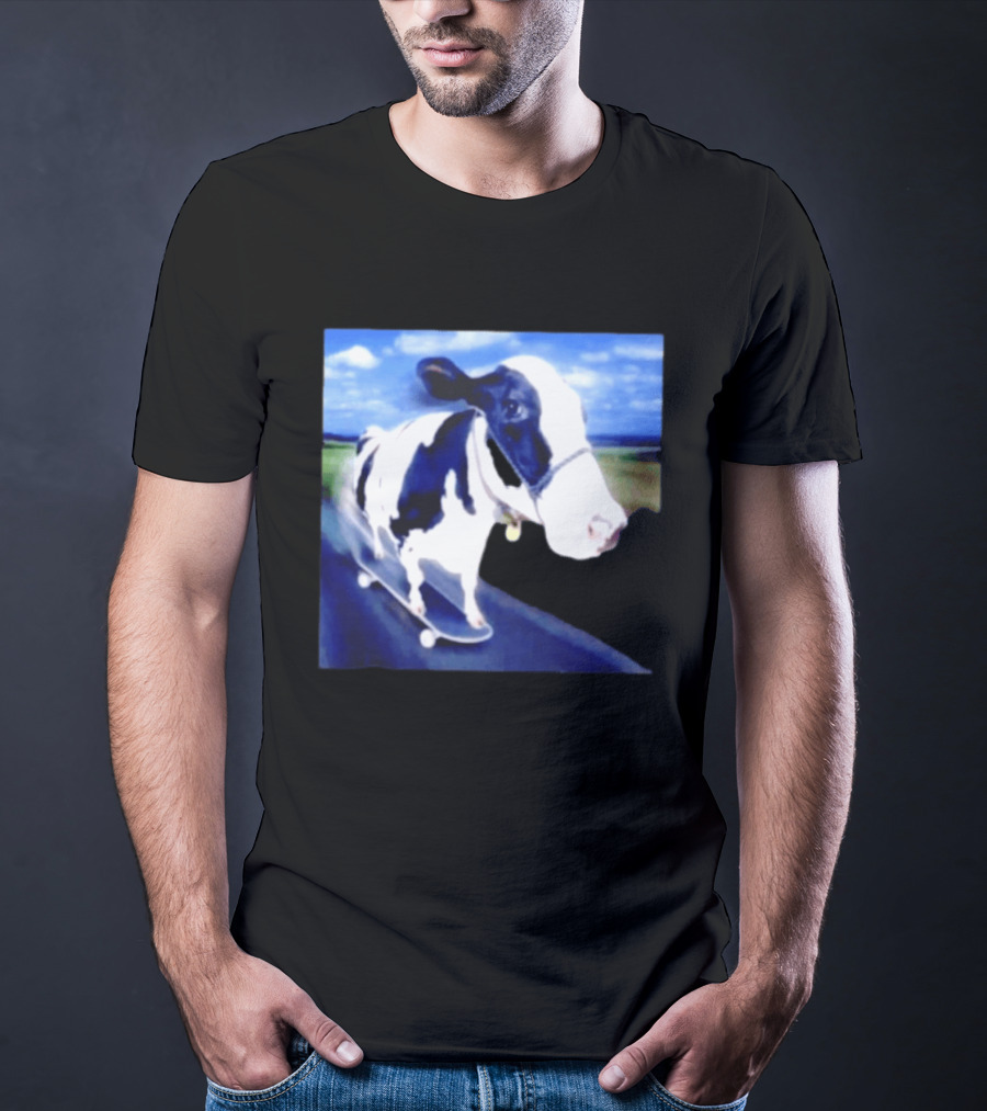 Cow Skateboarding Adventure On Open Road T-Shirt