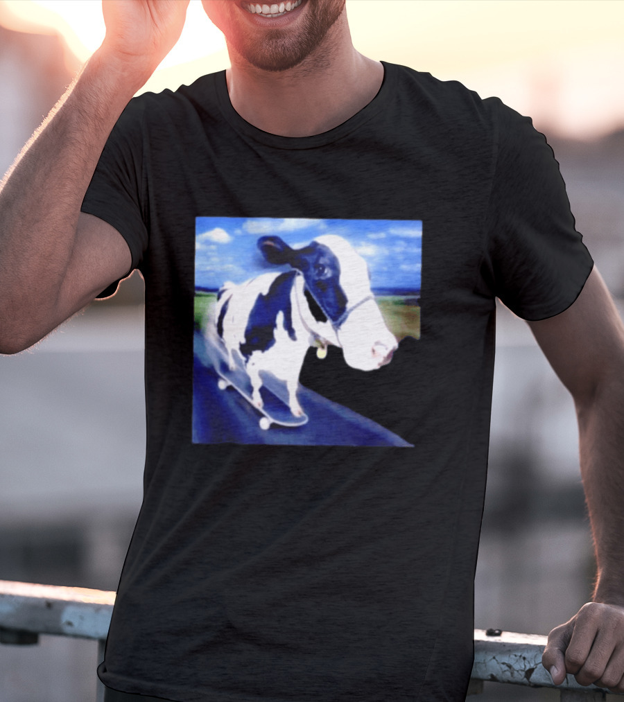 Cow Skateboarding Adventure On Open Road T-Shirt