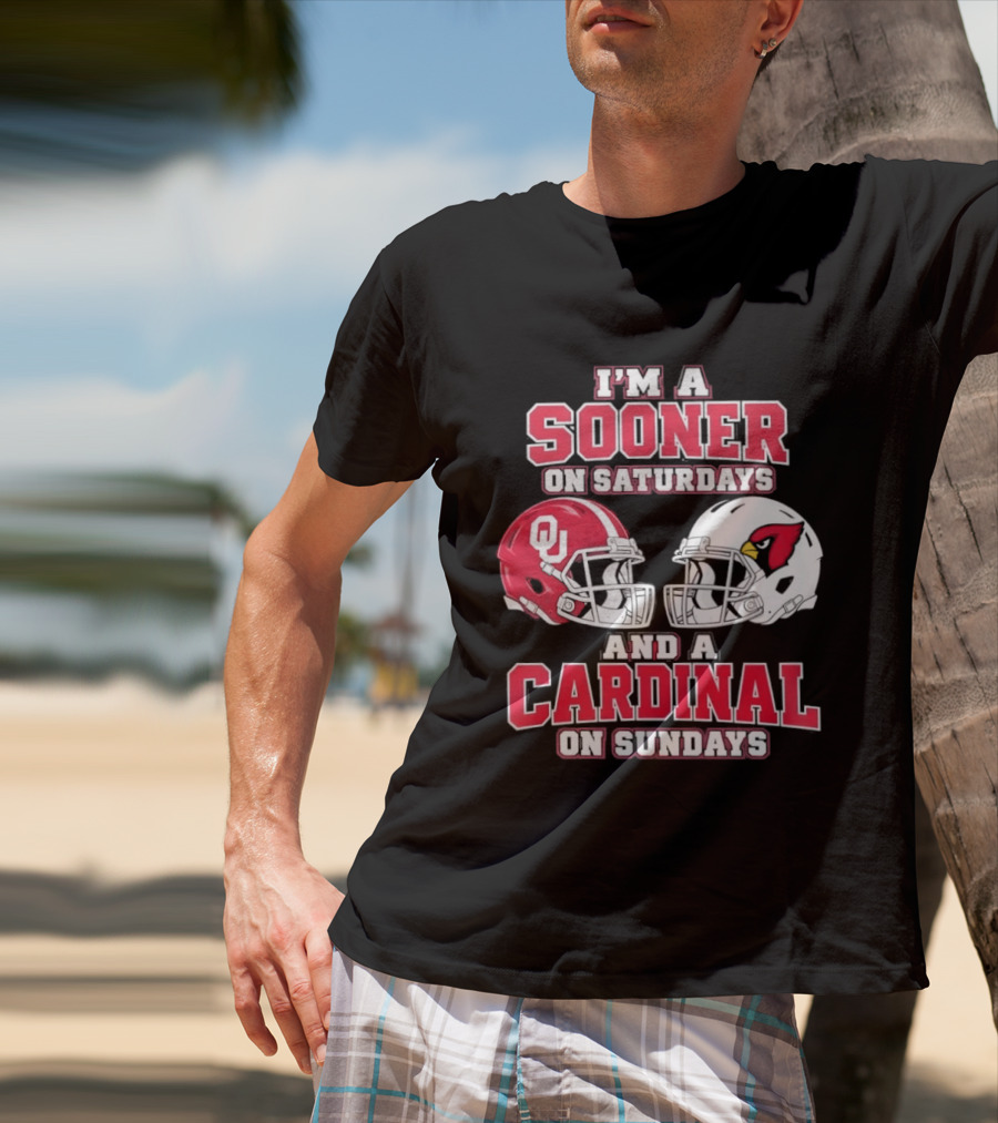 I'm A Sooner On Saturdays And A Cardinal On Sundays Football Helmets T-Shirt