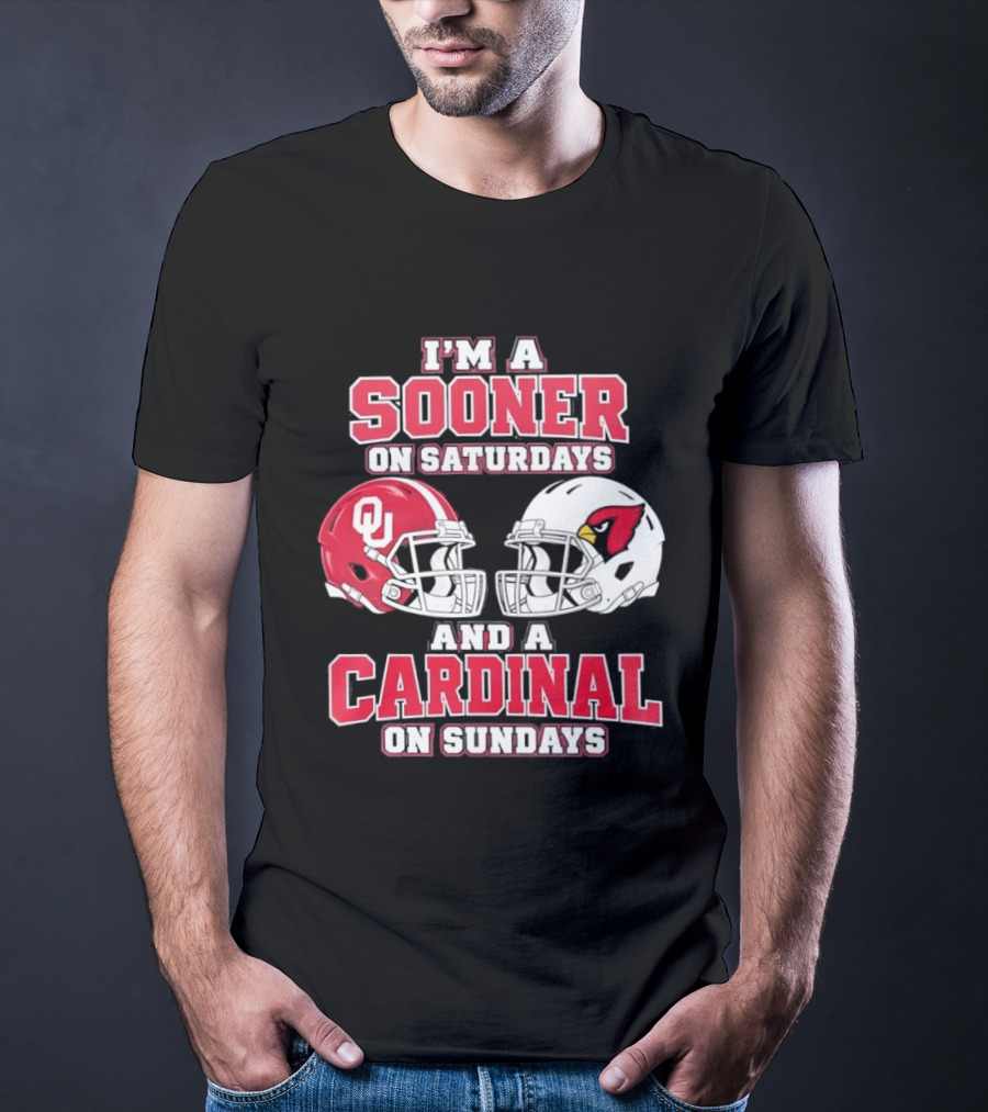 I'm A Sooner On Saturdays And A Cardinal On Sundays Football Helmets T-Shirt