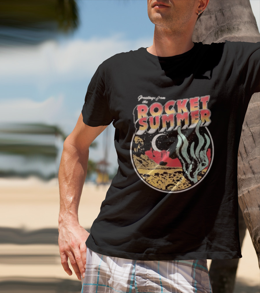 Greetings From The Rocket Summer Desert Moonlight Scene T-Shirt