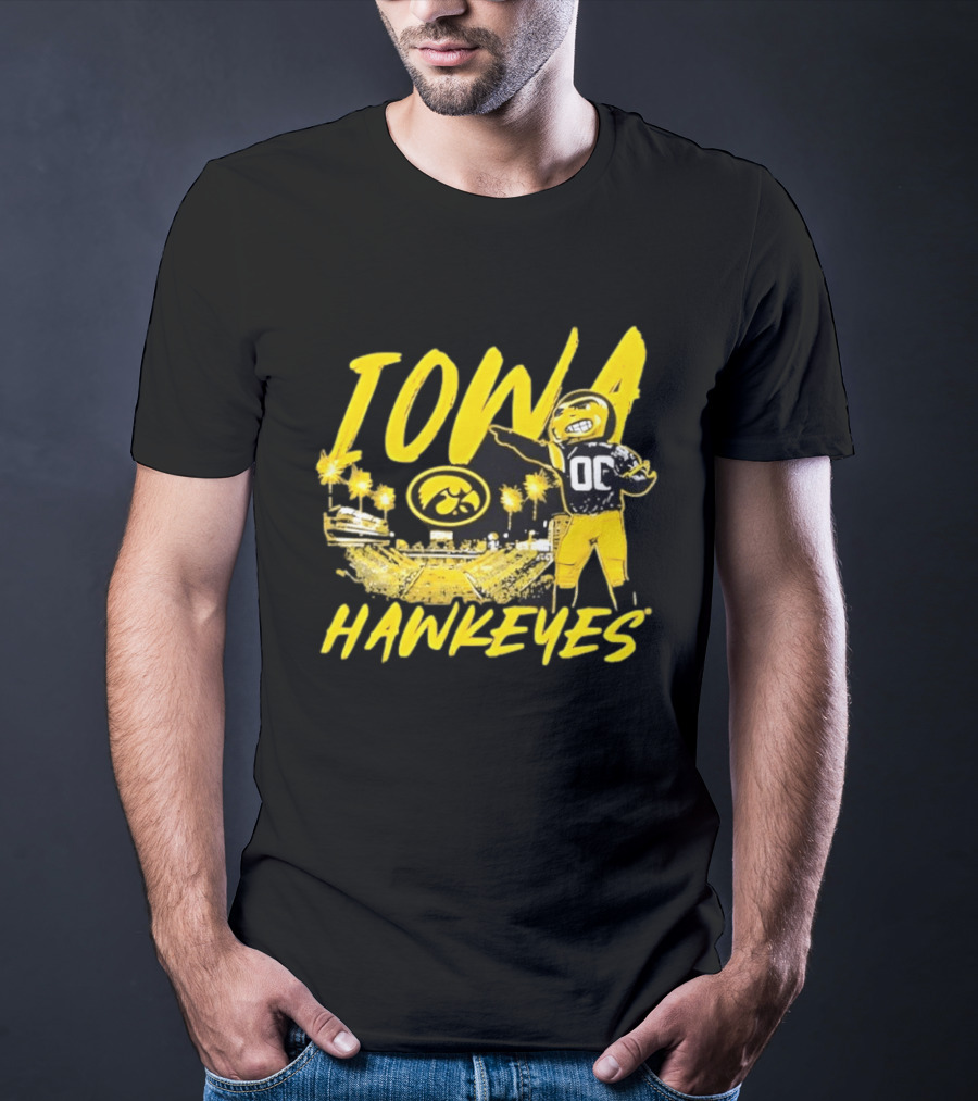 Iowa Hawkeyes 00 Mascot With Football Stadium T-Shirt