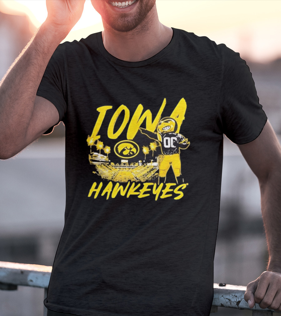 Iowa Hawkeyes 00 Mascot With Football Stadium T-Shirt