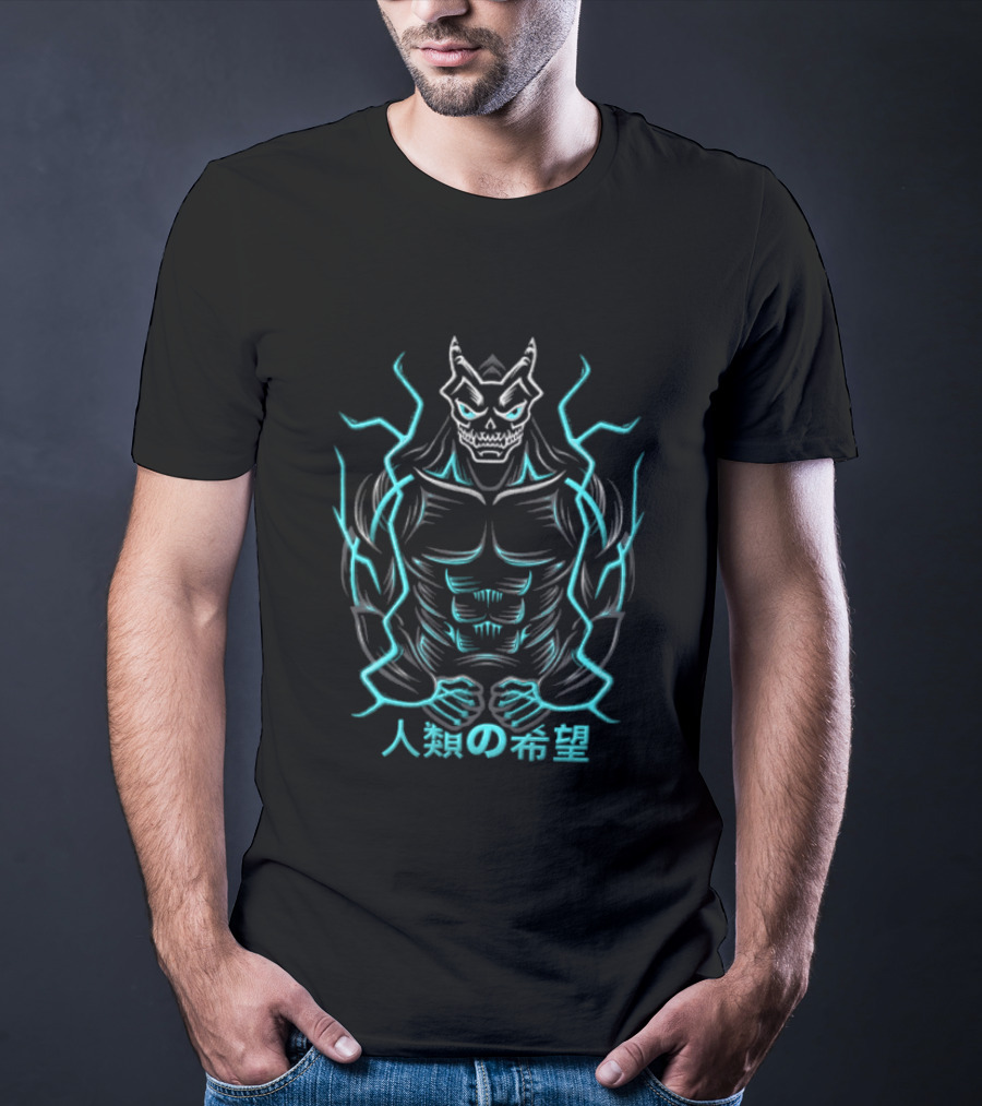 Kaiju No 8 Monster Illustration Japanese Text Electric Aura T-Shirt
