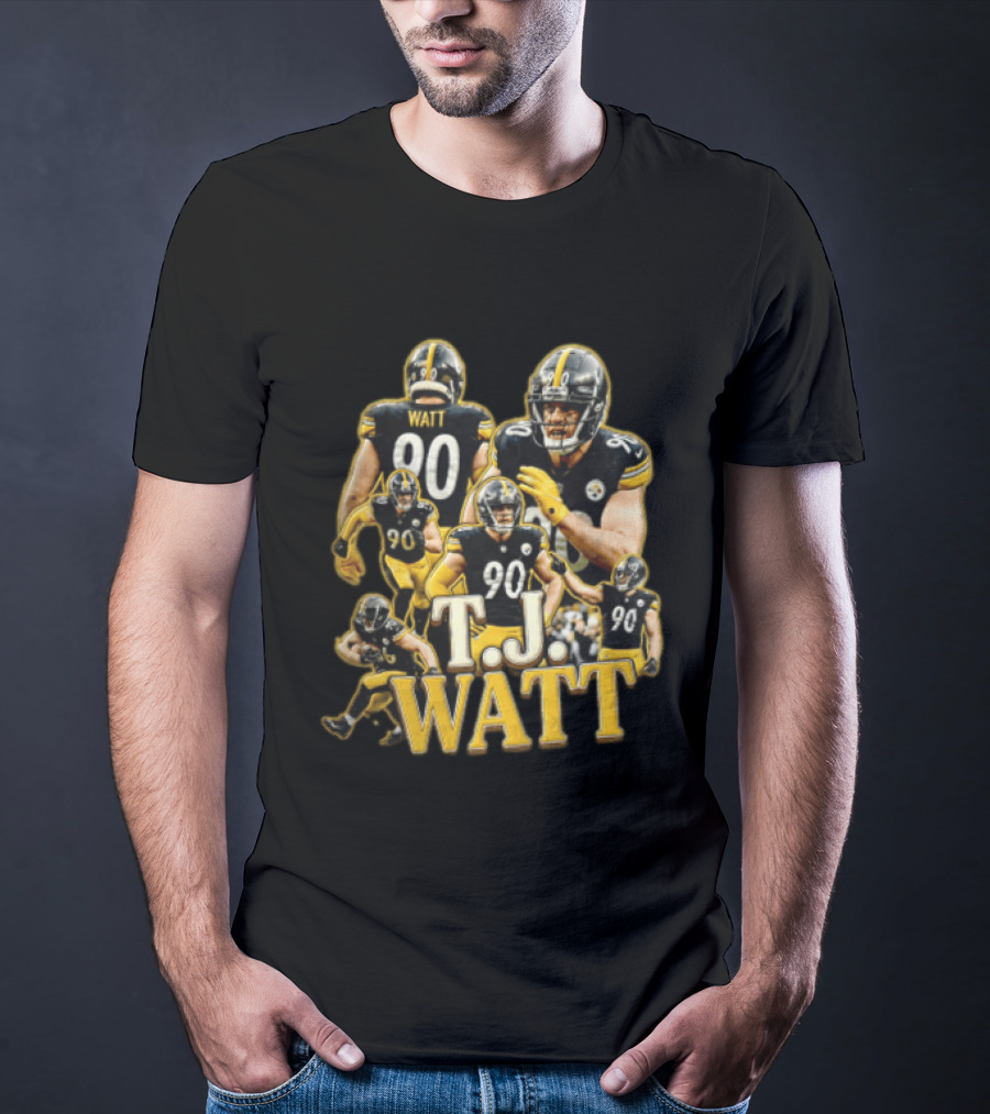 TJ Watt Pittsburgh Steelers 90 Football Action Poses T-Shirt