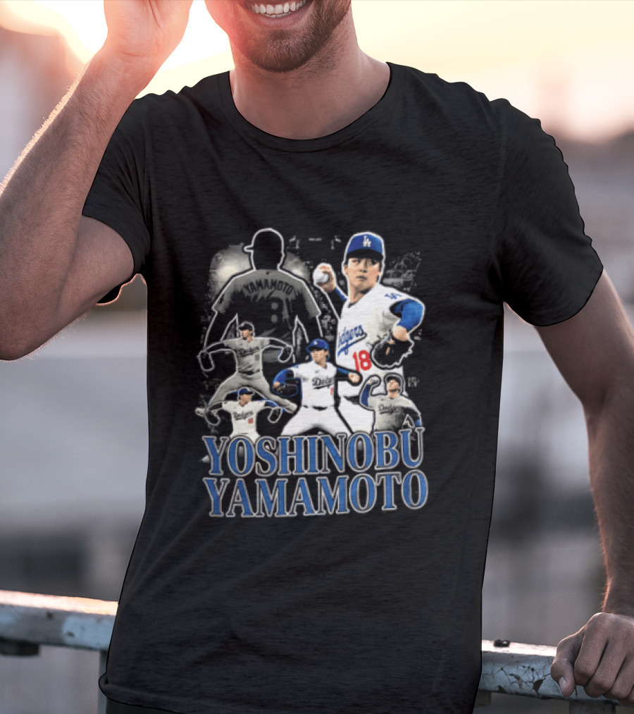Yoshinobu Yamamoto Los Angeles Dodgers Pitcher Action Poses T-Shirt