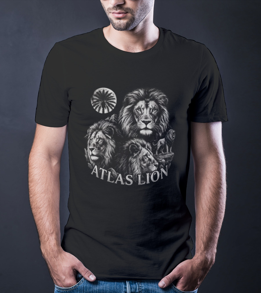 Atlas Lion Three Lions Palm Tree Moon T-Shirt