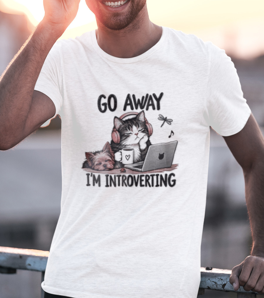 GO Away IM Introverting Cat Headphones Laptop Dog Dragonfly T-Shirt