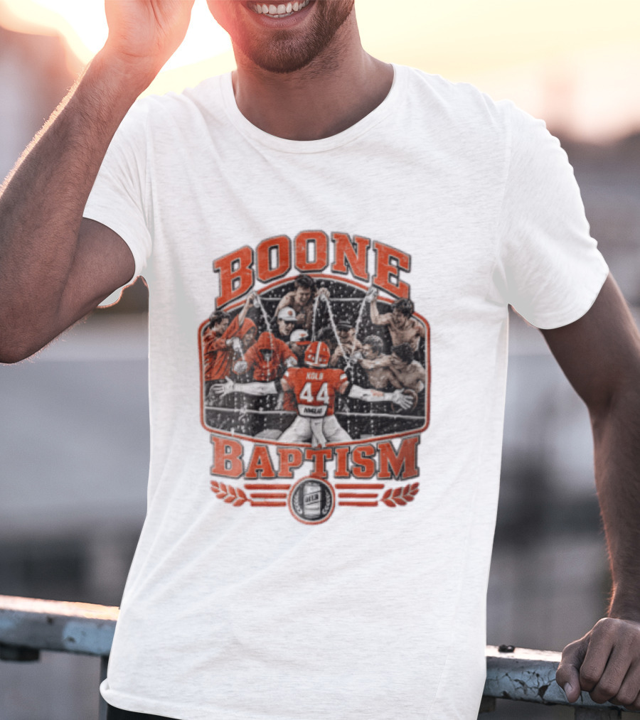 Boone Baptism Kolb Douglas Football Players Spraying Beer Celebration T-Shirt