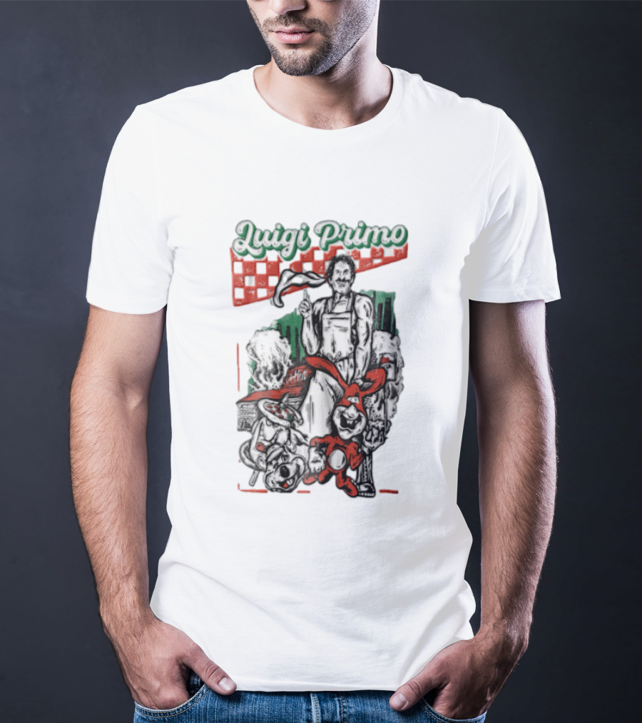Luigi Primo Chef Tossing Pizza Dough With Rabbit And Pizza Oven T-Shirt