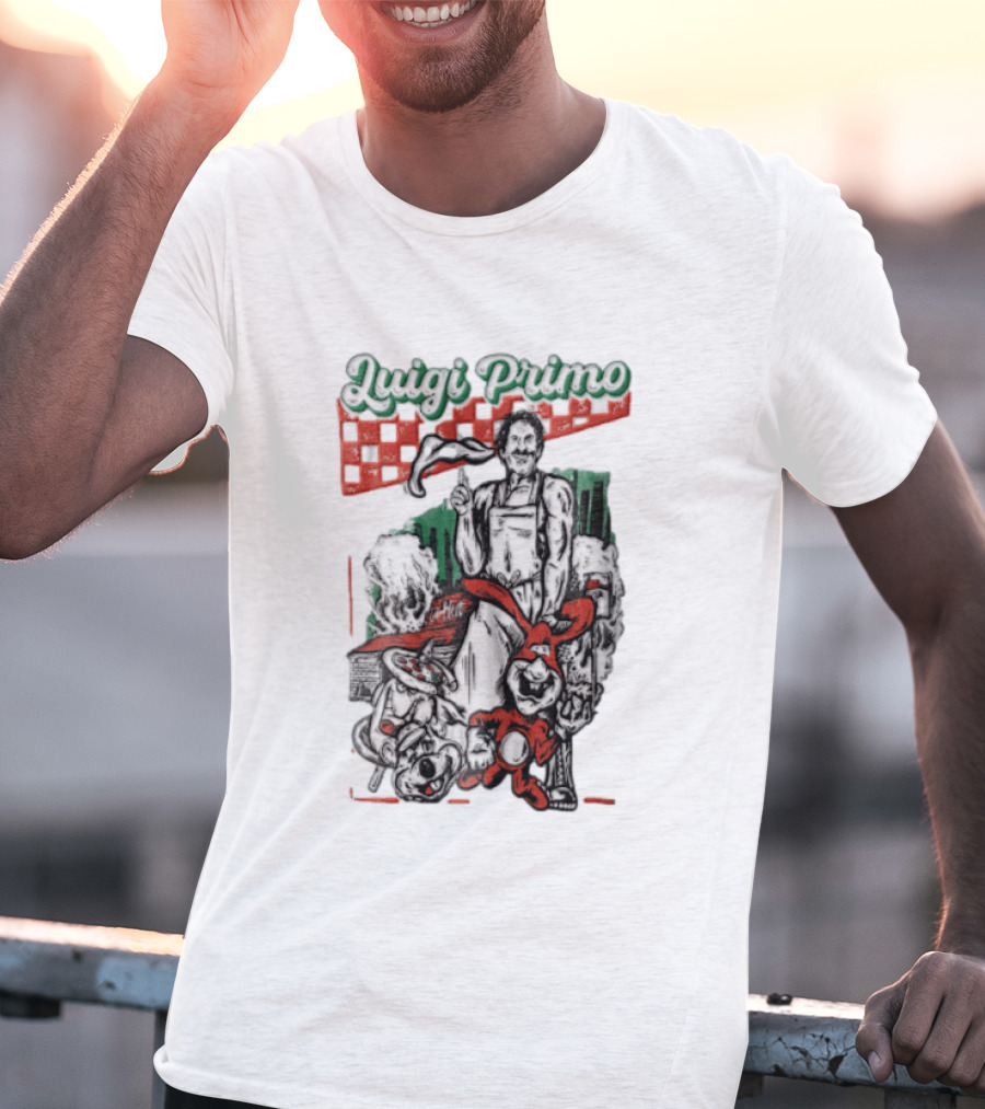 Luigi Primo Chef Tossing Pizza Dough With Rabbit And Pizza Oven T-Shirt